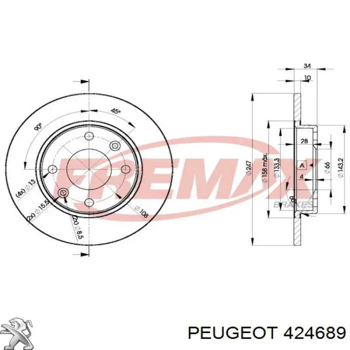 Диск переднього гальма Peugeot/Citroen 424689 ціна, від 22.12 USD