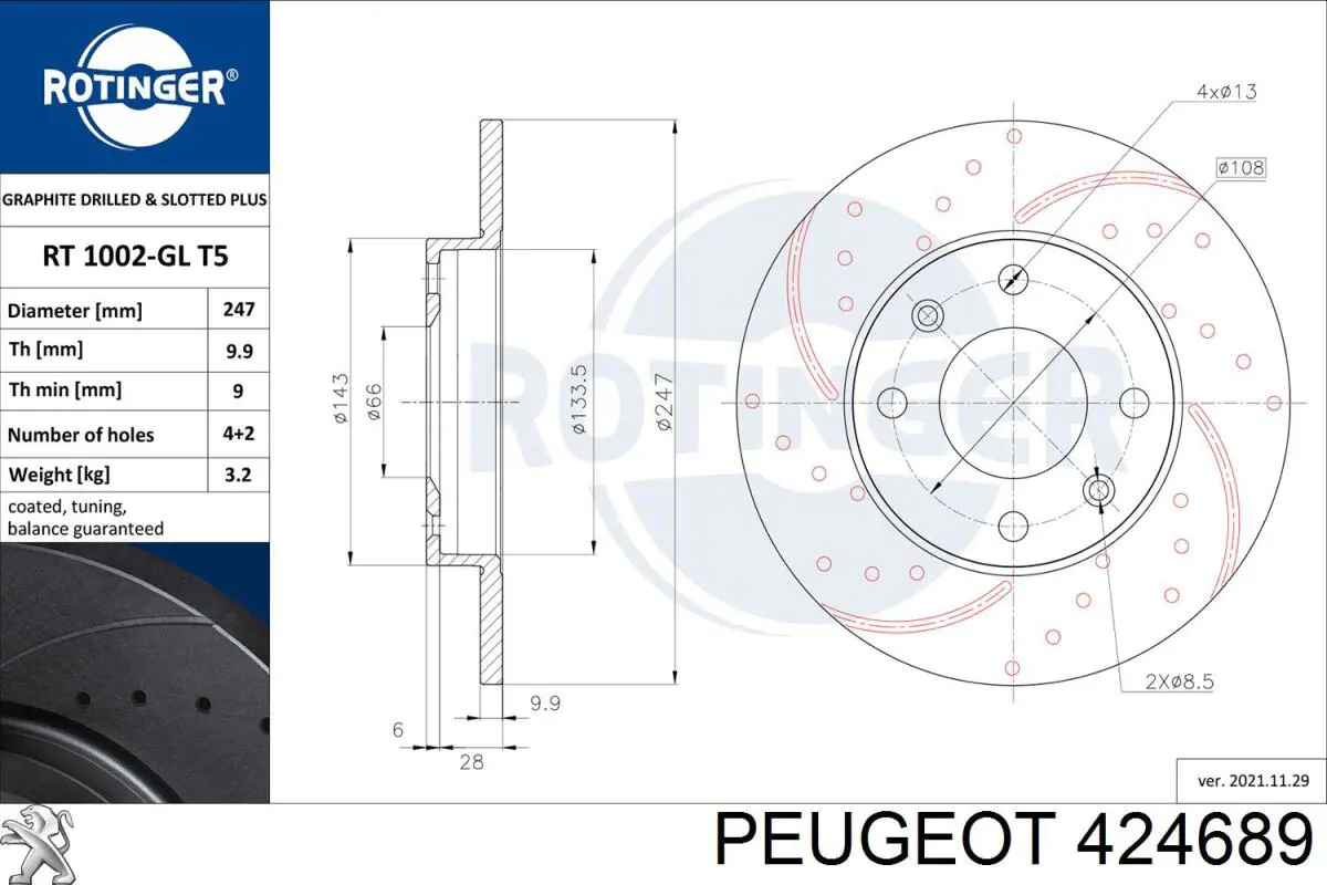 Диск гальмівний передній 424689 Peugeot/Citroen