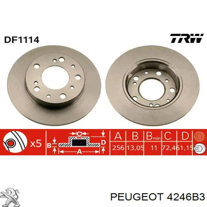 Диск переднього гальма Peugeot/Citroen 4246B3 ціна, від 20.55 USD