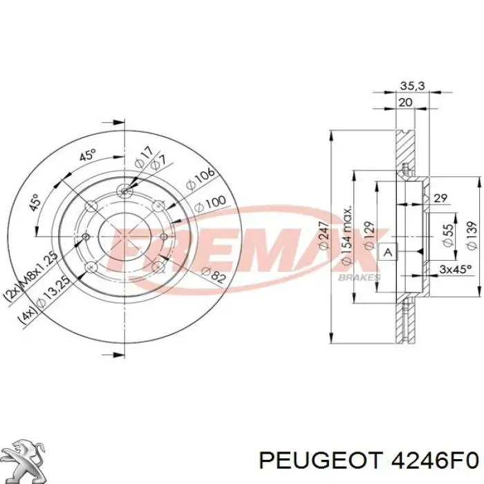 Гальмівні диски передні 4246F0 Peugeot/Citroen