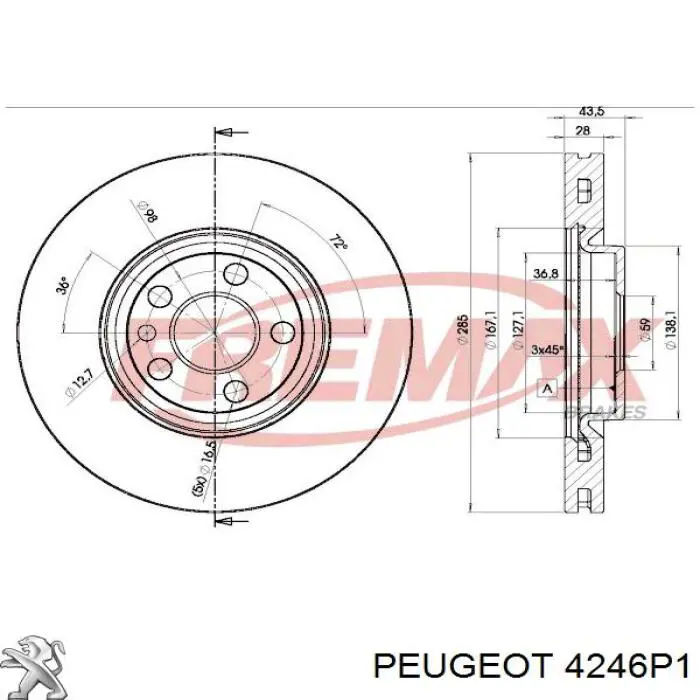 Гальмівні диски передні 4246P1 Peugeot/Citroen