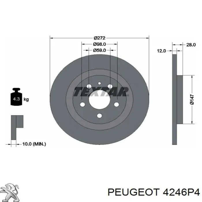 Купити 4246P4 Peugeot/Citroen Диск заднього гальма