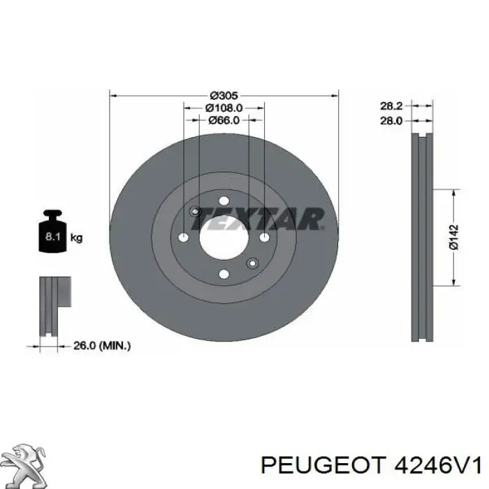 4246V1 Peugeot/Citroen диск гальмівний передній