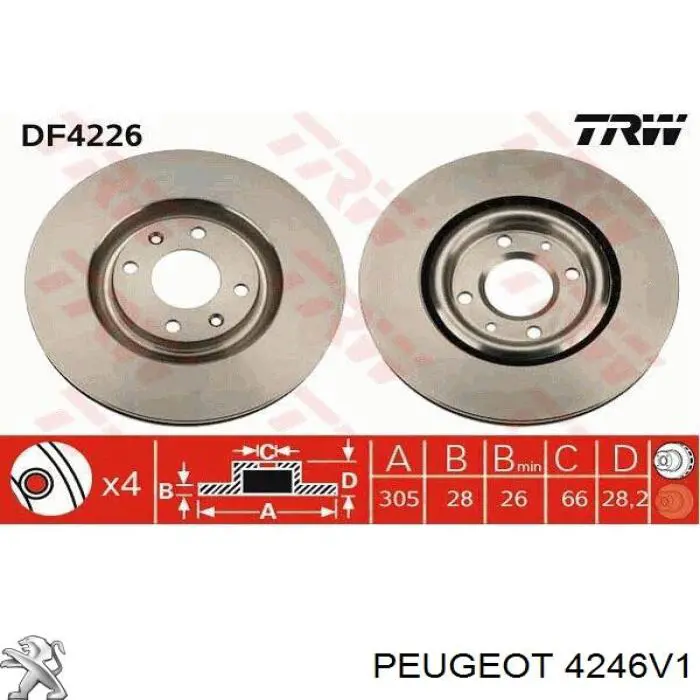 Диск переднього гальма Peugeot/Citroen 4246V1 ціна, від 43.06 USD