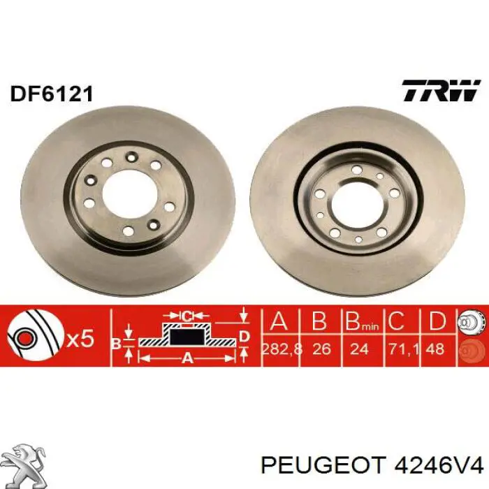 Диск гальмівний передній 4246V4 Peugeot/Citroen