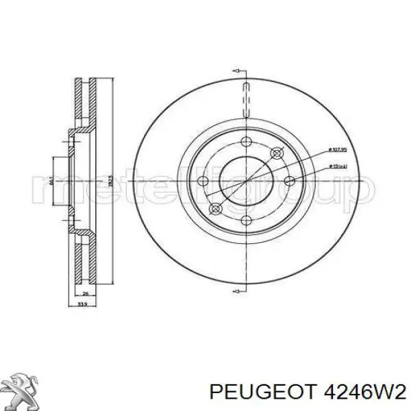 Диск переднього гальма Peugeot/Citroen 4246W2 ціна, від 37.31 USD