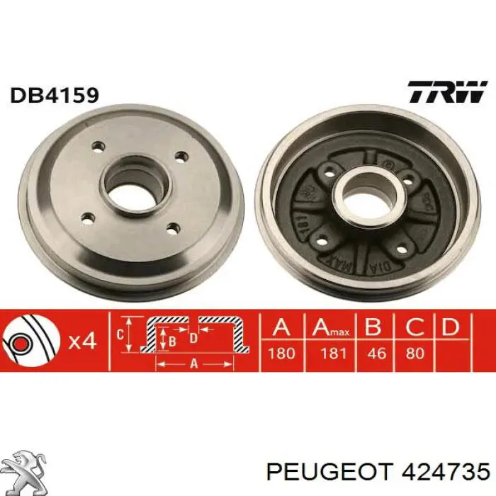Барабан гальмівний задній Peugeot/Citroen 424735 ціна, від 38.33 USD