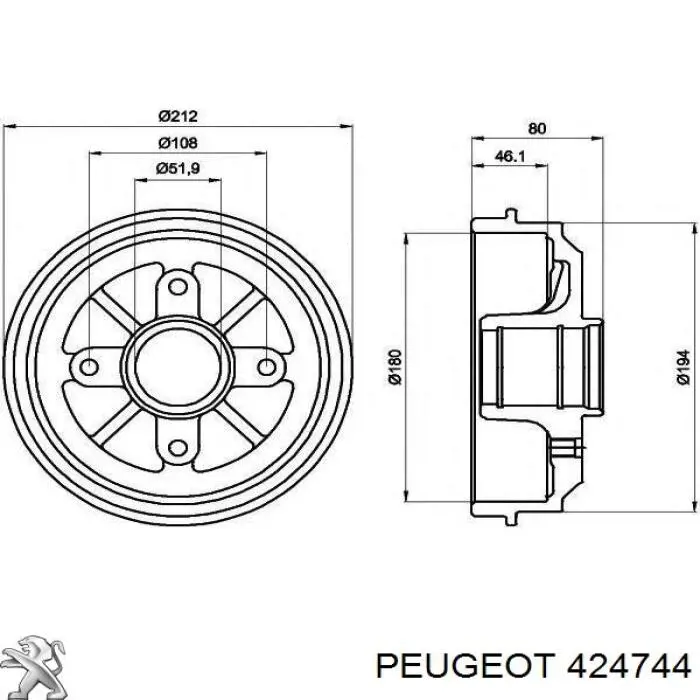 Купити 424744 Peugeot/Citroen Барабан гальмівний задній