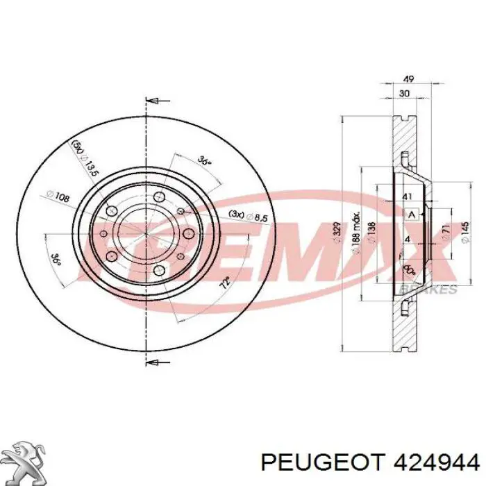 Диск переднього гальма Peugeot/Citroen 424944 ціна, від 64.07 USD