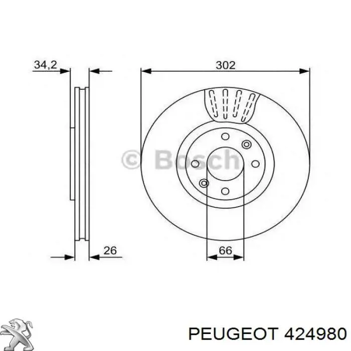424980 Peugeot/Citroen диск гальмівний передній