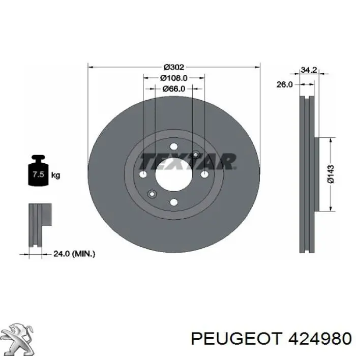 Купити 424980 Peugeot/Citroen Ротор гальмівний