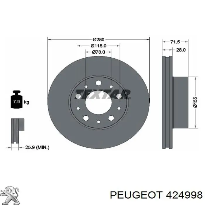 Диск гальмівний передній 424998 Peugeot/Citroen