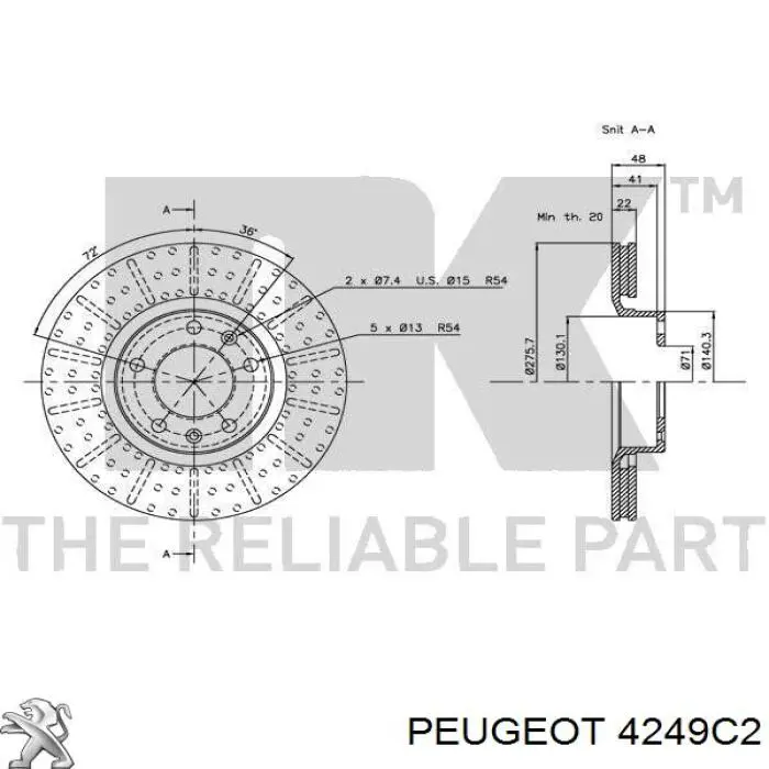 Диск гальмівний передній 4249C2 Peugeot/Citroen