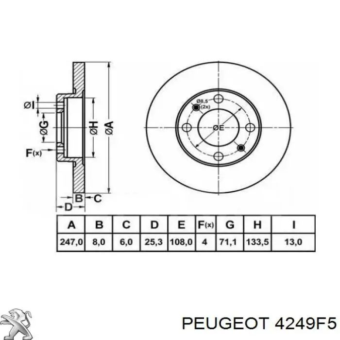 Задні дискові гальма Peugeot/Citroen 4249F5 ціна, від 21.31 USD