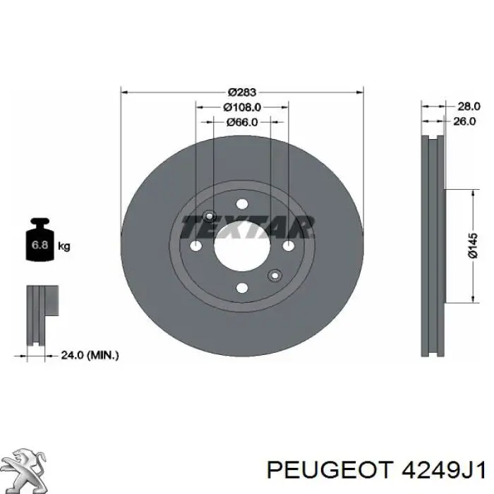 Диск переднього гальма Peugeot/Citroen 4249J1 ціна, від 35.90 USD