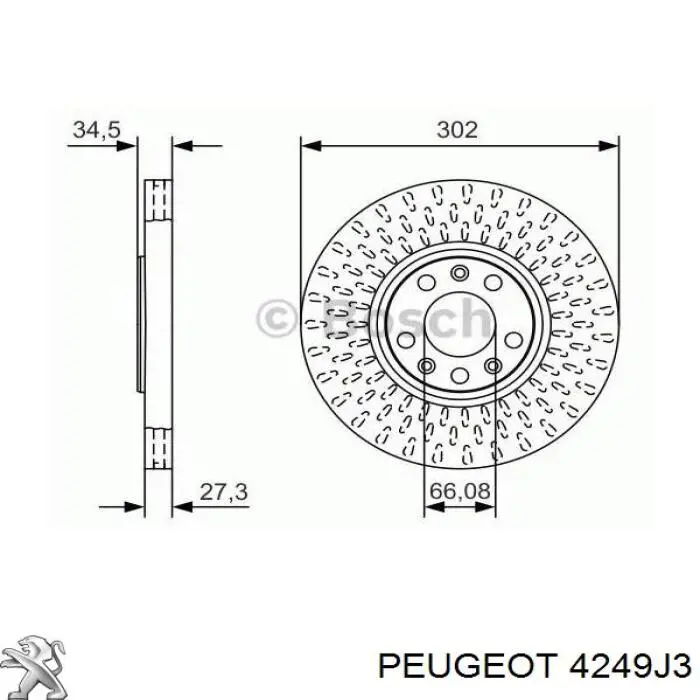 Диск переднього гальма Peugeot/Citroen 4249J3 ціна, від 57.62 USD