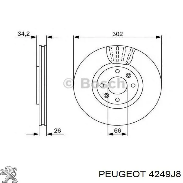 Диск переднього гальма Peugeot/Citroen 4249J8 ціна, від 51.68 USD
