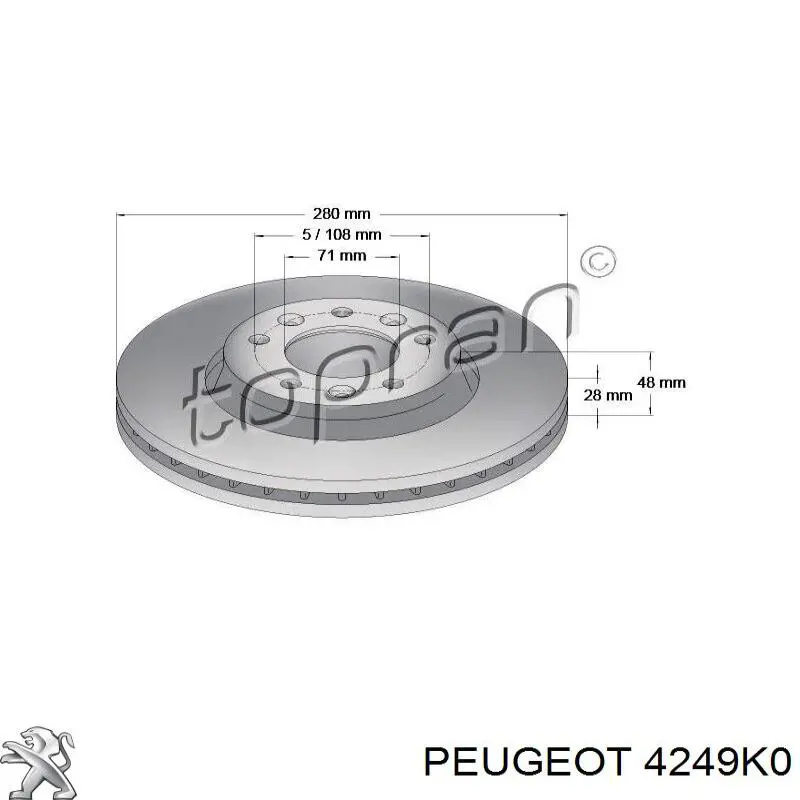 Гальмівні диски передні 4249K0 Peugeot/Citroen