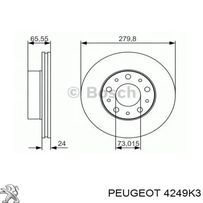 Диск переднього гальма Peugeot/Citroen 4249K3 ціна, від 41.12 USD