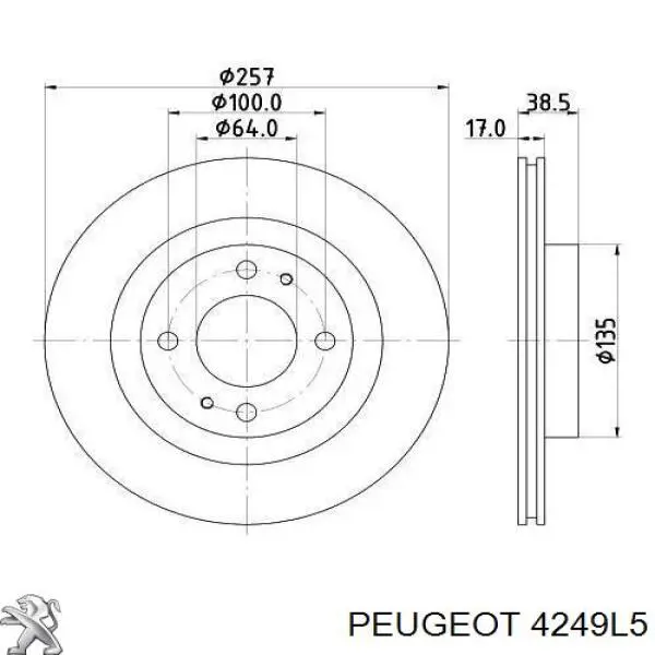 Гальмівні диски передні 4249L5 Peugeot/Citroen
