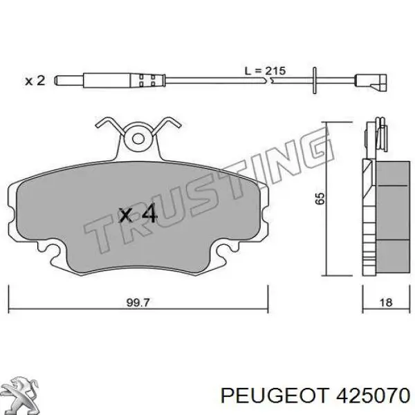 425070 Peugeot/Citroen колодки гальмівні передні, дискові