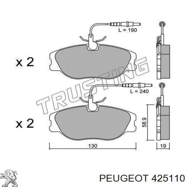 Колодки гальмівні передні, дискові 425110 Peugeot/Citroen