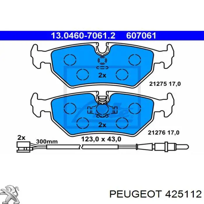 425112 Peugeot/Citroen колодки гальмові задні, дискові