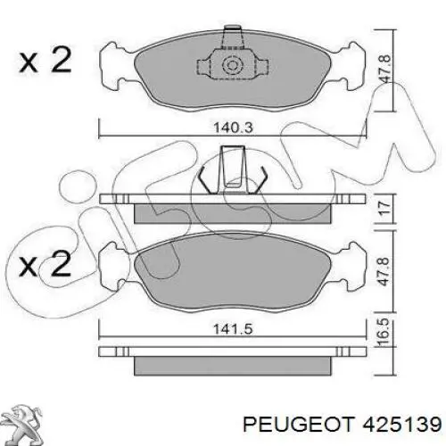 425139 Peugeot/Citroen колодки гальмівні передні, дискові