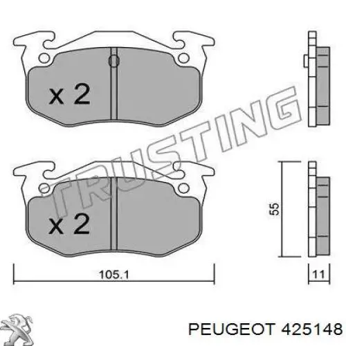 425148 Peugeot/Citroen колодки гальмові задні, дискові
