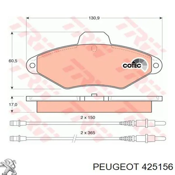 Купити 425156 Peugeot/Citroen Колодки гальмівні передні, дискові