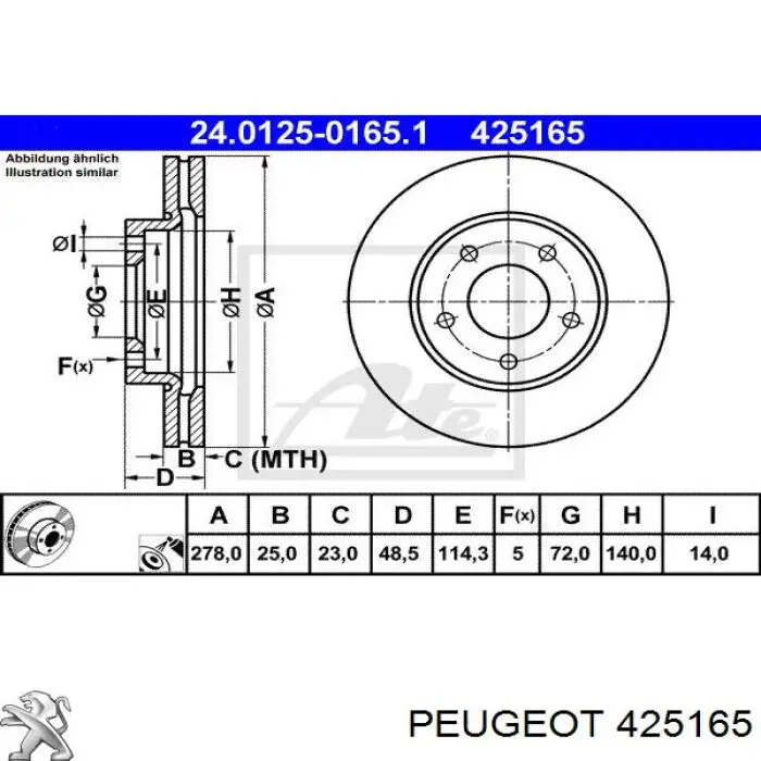 Колодки гальмівні передні, дискові 425165 Peugeot/Citroen