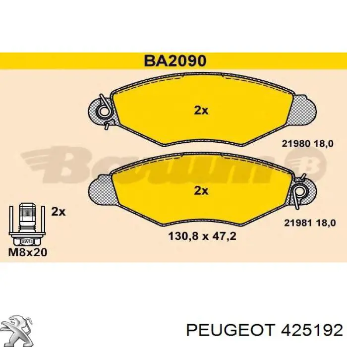 Колодки гальмівні передні, дискові 425192 Peugeot/Citroen