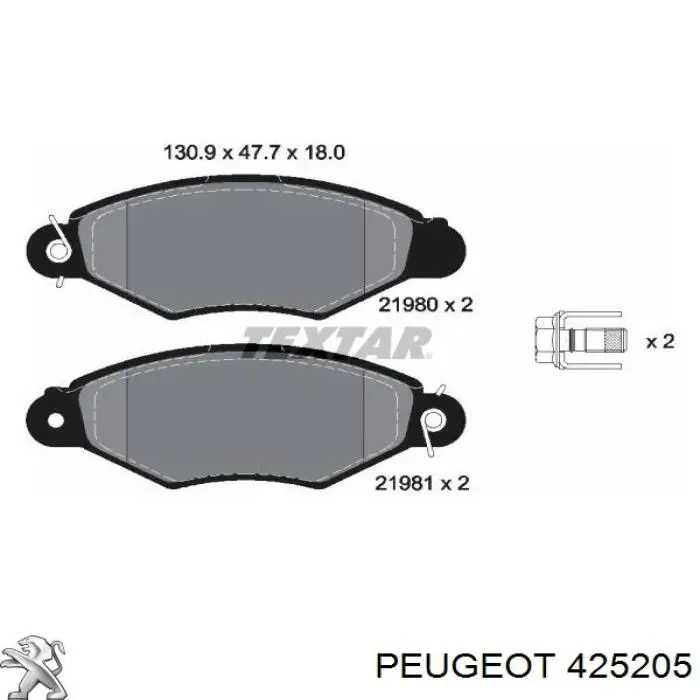 Купити 425205 Peugeot/Citroen Колодки гальмівні передні, дискові
