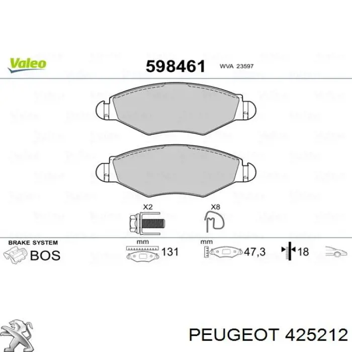 Колодки гальмівні передні, дискові 425212 Peugeot/Citroen