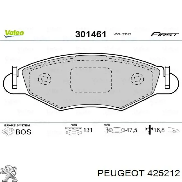 Гальмівні колодки Peugeot/Citroen 425212 ціна, від 15.19 USD