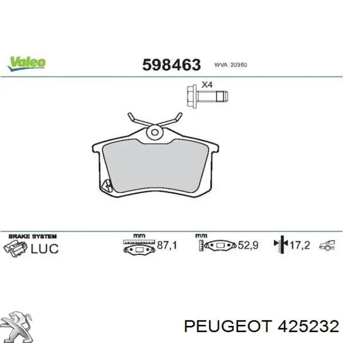 Купити 425232 Peugeot/Citroen Задні колодки