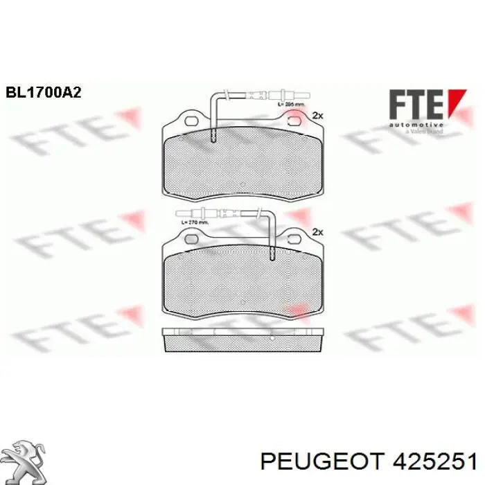 Передні тормозні колодки 425251 Peugeot/Citroen