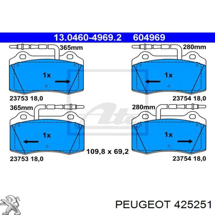 Гальмівні колодки Peugeot/Citroen 425251 ціна, від 24.51 USD