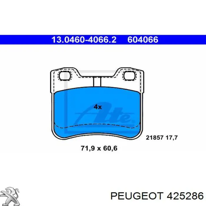 Гальмівні колодки Peugeot/Citroen 425286 ціна, від 15.16 USD