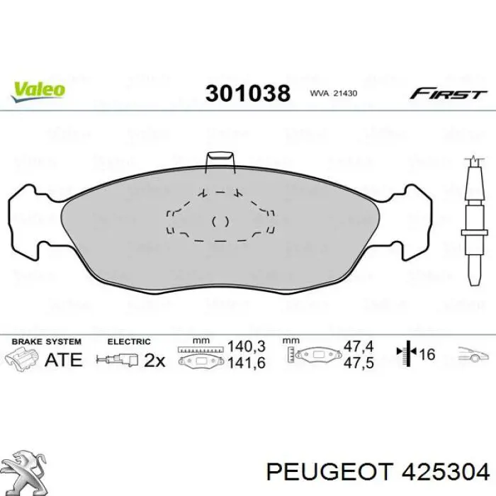 425304 Peugeot/Citroen колодки гальмівні передні, дискові