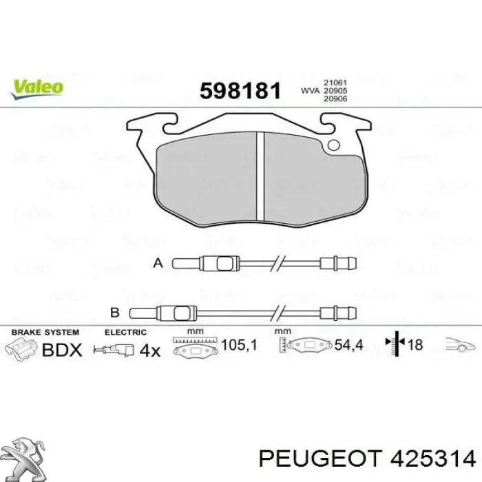 Гальмівні колодки Peugeot/Citroen 425314 ціна, від 696.00 UAH