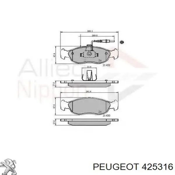 Гальмівні колодки Peugeot/Citroen 425316 ціна, від 13.49 USD