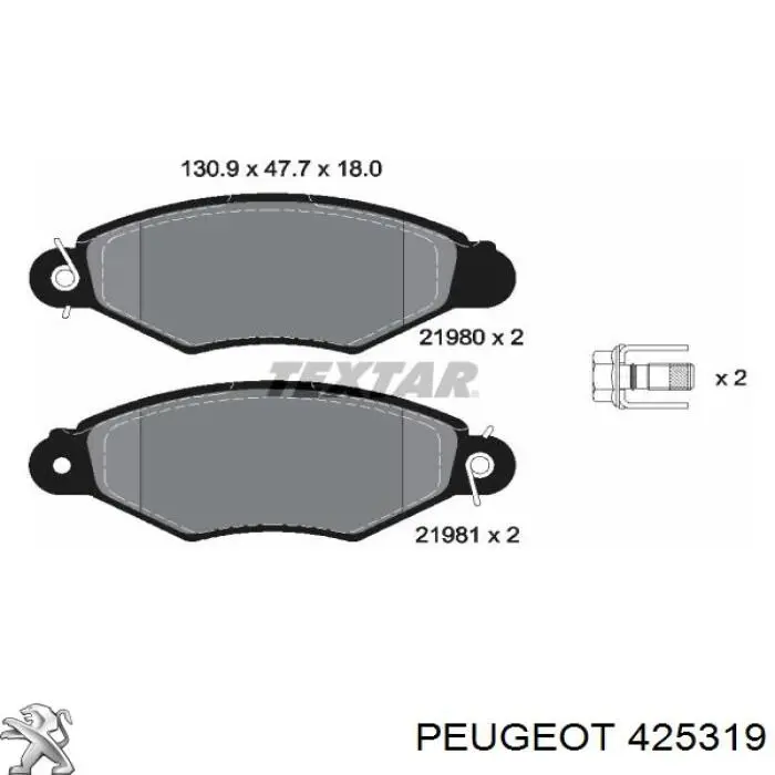 Передні тормозні колодки 425319 Peugeot/Citroen