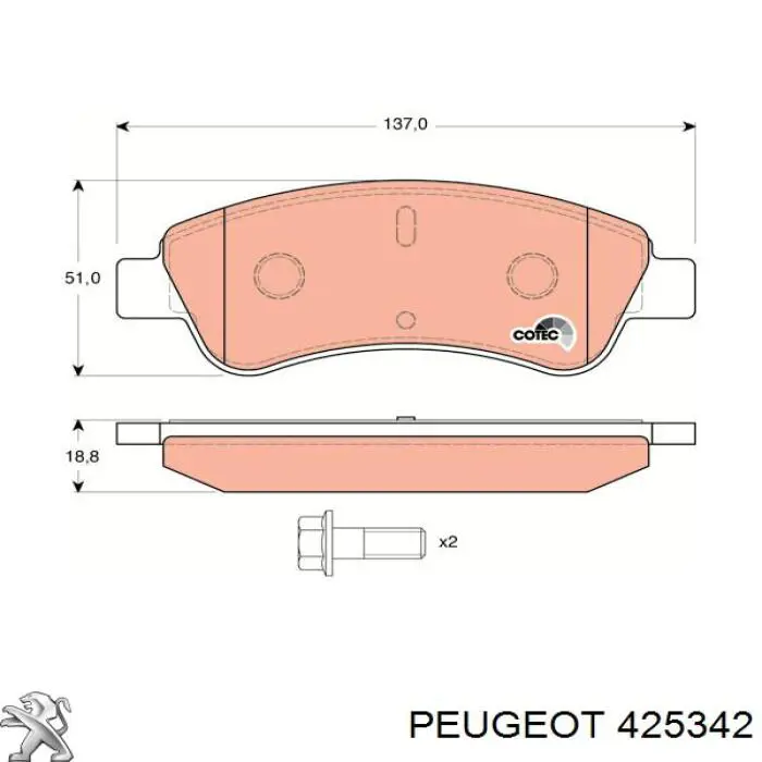 425342 Peugeot/Citroen колодки гальмівні передні, дискові