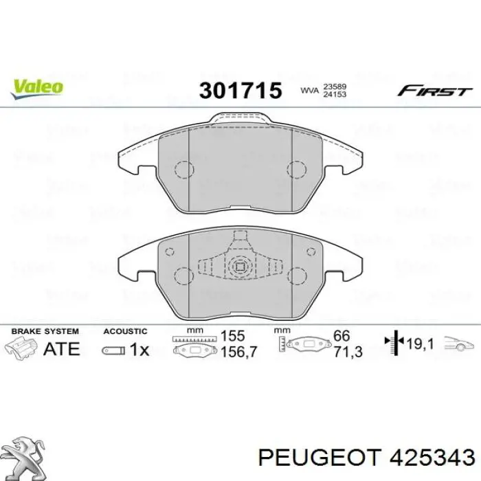 Гальмівні колодки Peugeot/Citroen 425343 ціна, від 34.83 USD