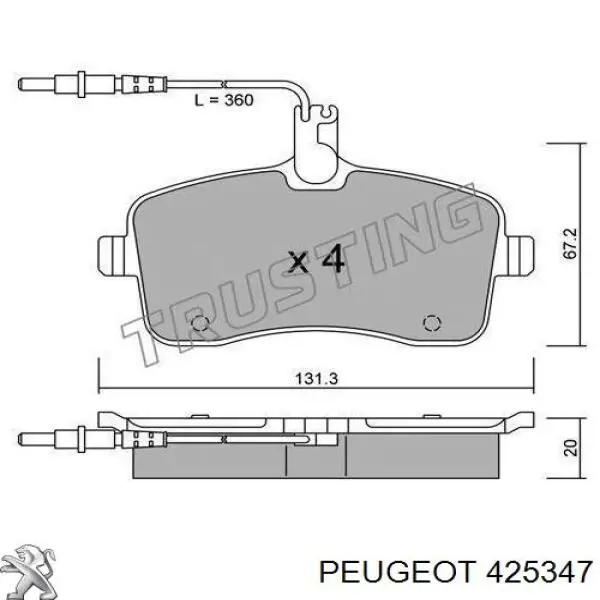 Купити 425347 Peugeot/Citroen Колодки гальмівні передні, дискові