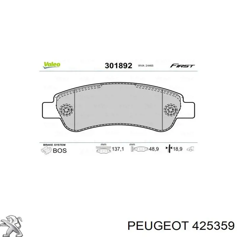 Задні гальмівні колодки Peugeot/Citroen 425359 ціна, від 17.17 USD