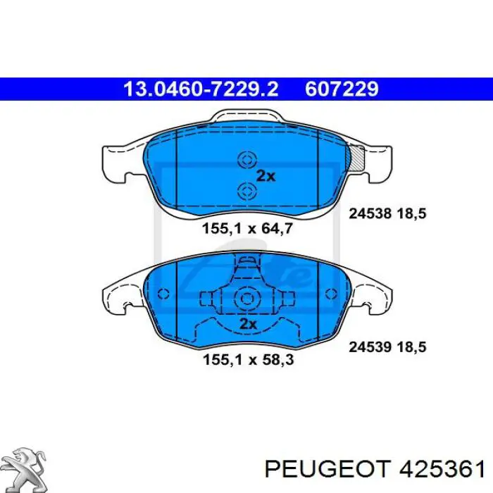 Тормозні колодки Peugeot/Citroen 425361