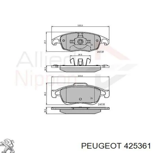 Гальмівні колодки Peugeot/Citroen 425361 ціна, від 18.49 USD