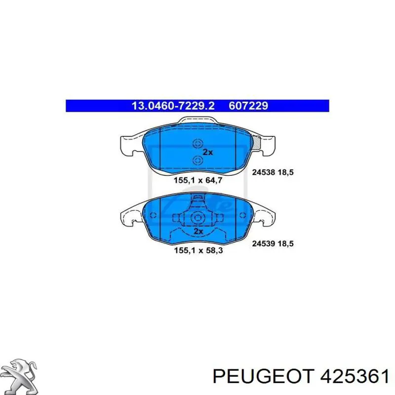 Купити 425361 Peugeot/Citroen Колодки гальмівні передні, дискові